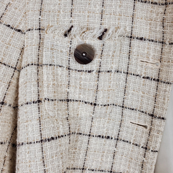 DONCASTER Silk Linen Jacket Sz 2 XS Tweed Ruffle Chiffon 3/4 Sleeve Boutique - Picture 8 of 13